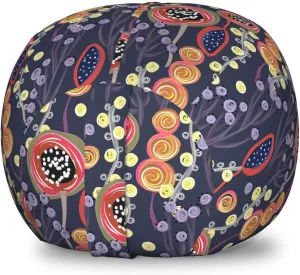 Ambesonne Botanical Storage Toy Bag Chair, Colorful Exotic Jungle Night Interpretation, Stuffed Animal Organizer Washable Bag, Small Size, Quartz Salmon