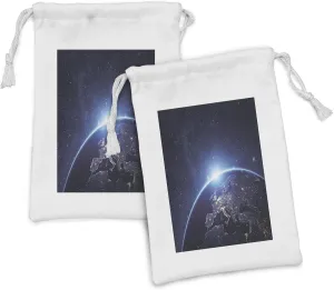 Ambesonne Earth Fabric Pouch Set of 2, Planet from the Space at Night Galactic Astronomy Themed Ethereal Interstellar Image, Small Drawstring Bag for Toiletries Masks and Favors, 9" x 6", Dark Blue