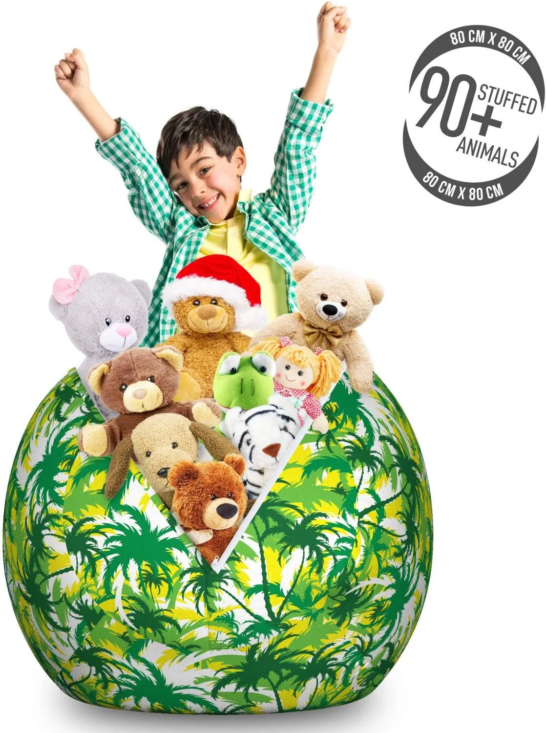 Ambesonne Exotic Storage Toy Bag Chair, Refreshing Hawaiian Palm Trees in Various Green Tones, Stuffed Animal Organizer Washable Bag, Large Size, Shamrock Green Yellow