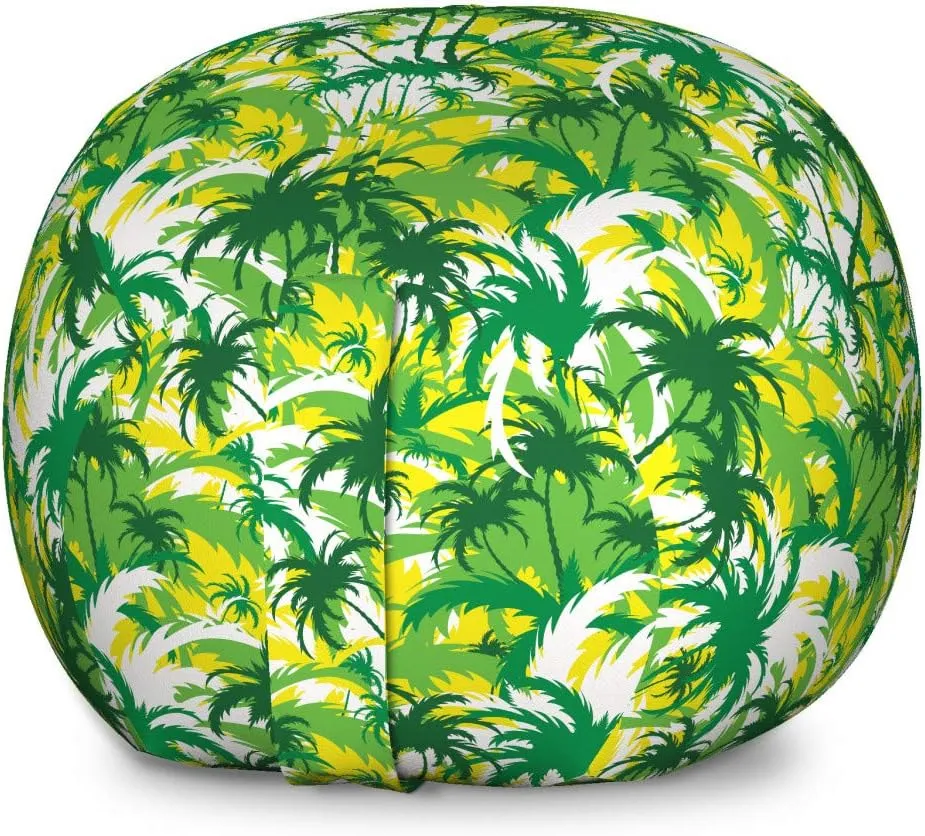 Ambesonne Exotic Storage Toy Bag Chair, Refreshing Hawaiian Palm Trees in Various Green Tones, Stuffed Animal Organizer Washable Bag, Large Size, Shamrock Green Yellow