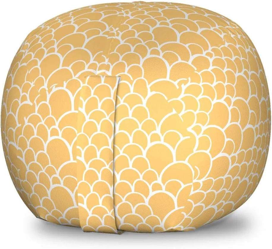 Ambesonne Fish Scale Storage Toy Bag Chair, Reptile Lizard Skin Pattern with Loops Exotic Animal Print Modern Design, Stuffed Animal Organizer Washable Bag, Small Size, Mustard and White