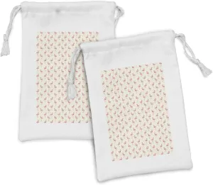 Ambesonne Flamingo Fabric Pouch Set of 2, Exotic Indigenous Bird Breed with Long Beak on Polka Dot Background, Small Drawstring Bag for Toiletries Masks and Favors, 9" x 6", Pale Pink Yellow White