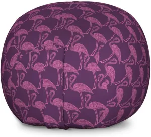 Ambesonne Flamingo Storage Toy Bag Chair, Aloha Themed Pattern with Detailed Outline Exotic Birds Repetition, Stuffed Animal Organizer Washable Bag, Large Size, Plum and Pink