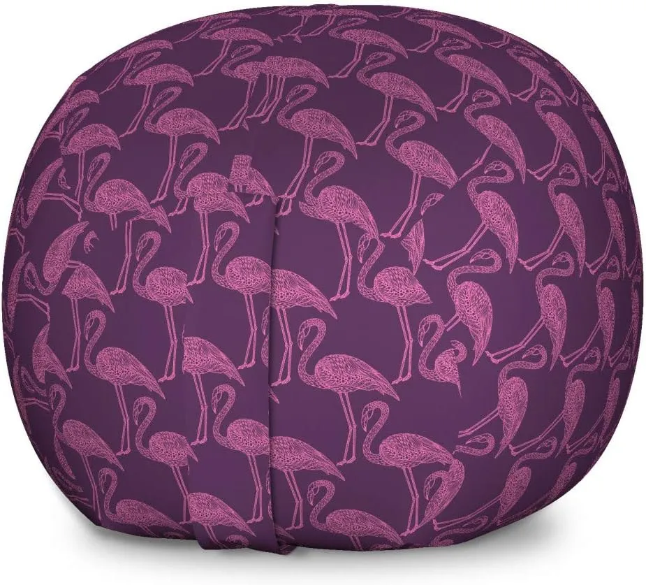 Ambesonne Flamingo Storage Toy Bag Chair, Aloha Themed Pattern with Detailed Outline Exotic Birds Repetition, Stuffed Animal Organizer Washable Bag, Large Size, Plum and Pink