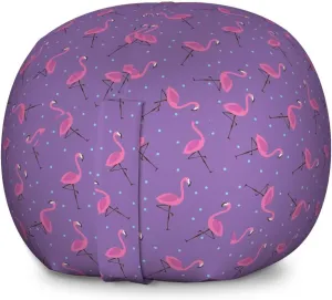 Ambesonne Flamingo Storage Toy Bag Chair, Polka Dotted Purple Background with Pink Exotic Birds Design Minimalist, Stuffed Animal Organizer Washable Bag, Large Size, Pale Blue Violet Pink