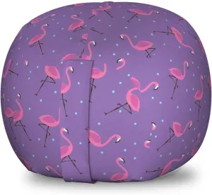 Ambesonne Flamingo Storage Toy Bag Chair, Polka Dotted Purple Background with Pink Exotic Birds Design Minimalist, Stuffed Animal Organizer Washable Bag, Small Size, Pale Blue Violet Pink