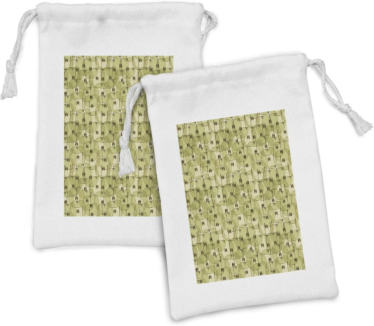 Ambesonne Fruits Fabric Pouch Set of 2, Abstract Autumn Garden Nature Theme Exotic Food Vegetarian Diet Pattern Print, Small Drawstring Bag for Toiletries Masks and Favors, 9" x 6", Brown and Khaki