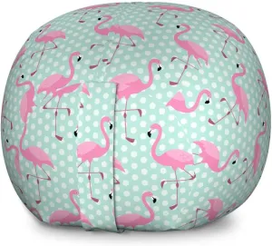 Ambesonne Pink Flamingo Storage Toy Bag Chair, Birds of Hawaii Exotic Animals on Polka Dot Backdrop, Stuffed Animal Organizer Washable Bag, Large Size, Mint Green