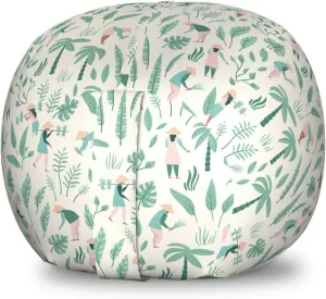 Ambesonne Rural Storage Toy Bag Chair, Vietnamese People in The Rainforest Palm Trees Exotic Jungle Foliage Travel, Stuffed Animal Organizer Washable Bag, Small Size, Seafoam Rose Ivory