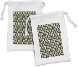 Ambesonne Vegetable Art Fabric Pouch Set of 2, Vibrant Artichoke Motif Exotic Kitchen Tropical Recipe Diet Menu Kitchen, Small Drawstring Bag for Toiletries Masks and Favors, 9" x 6", Fern Green Plum