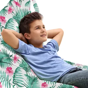 Ambesonne Watercolor Lounger Chair Bag, Tropical Ferns with Flowers Exotic Hawaii Floral Arrangement Blossoming Nature, High Capacity Storage with Handle Container, Lounger Size, Seafoam Pink