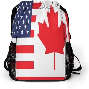 American Flag Canada Flag Gym Bag Workout Gym Backpack with Shoe Compartment Sports Bags for Women Men