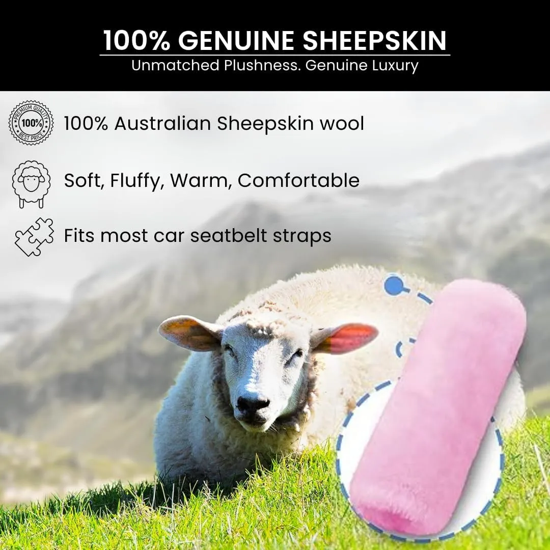 Andalus Brands 2 Pack Genuine Merino Wool Sheepskin Seat Belt Cover – Soft Shoulder Pad, Neck Cushion Protector – Authentic Car Accessories (Pink)