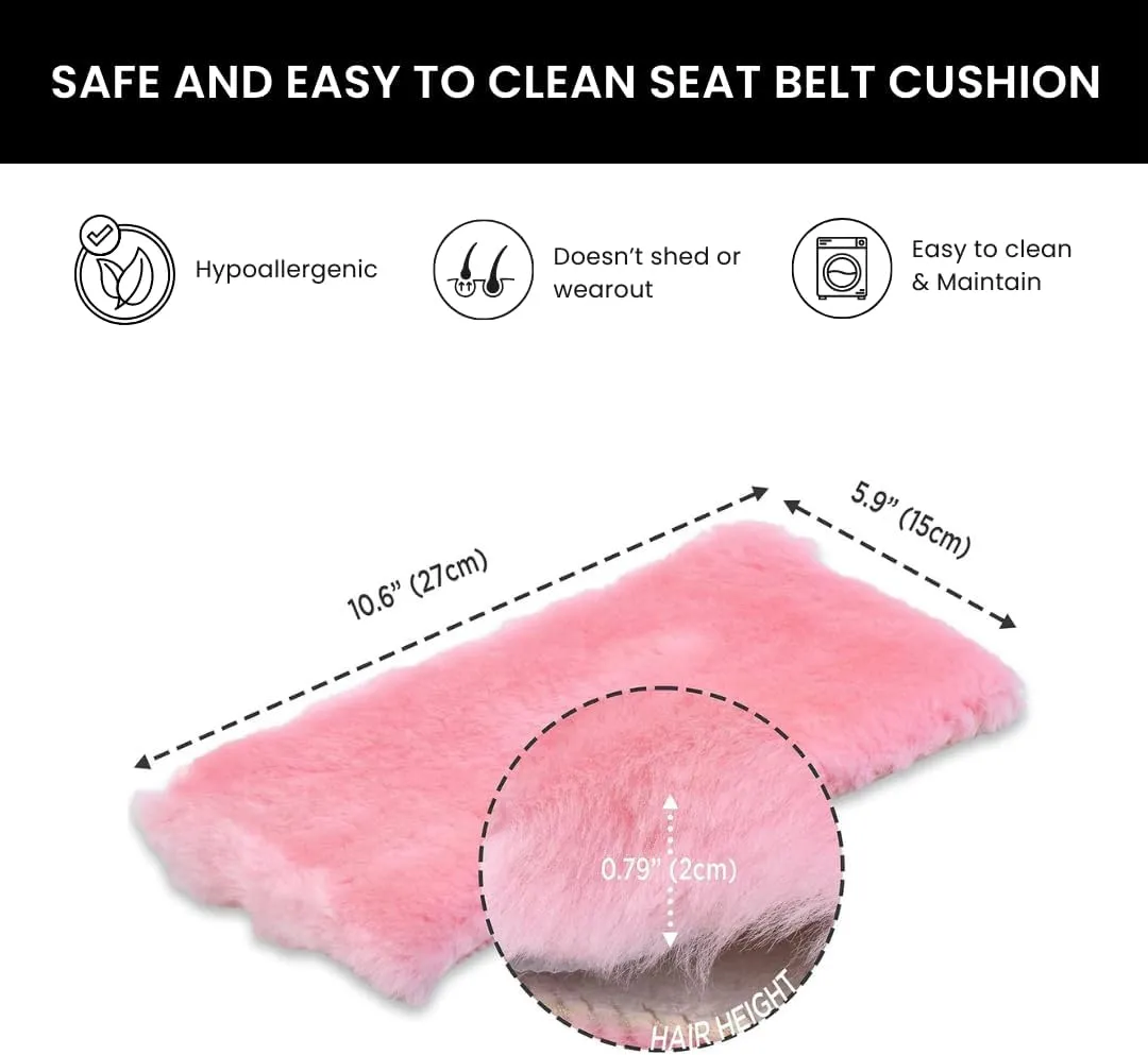 Andalus Brands 2 Pack Genuine Merino Wool Sheepskin Seat Belt Cover – Soft Shoulder Pad, Neck Cushion Protector – Authentic Car Accessories (Pink)
