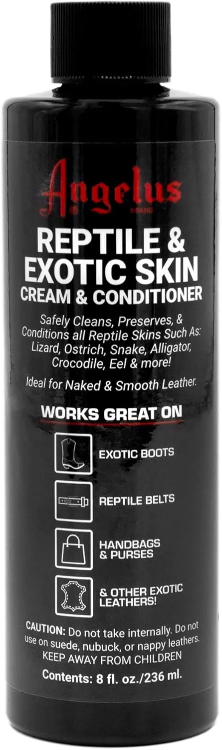Angelus Exotic Leather Conditioner and Cleaner, 8oz - Reptile Deep Conditioner and Cleaner for Shoes, Boots, Belts, Bags - Made In USA