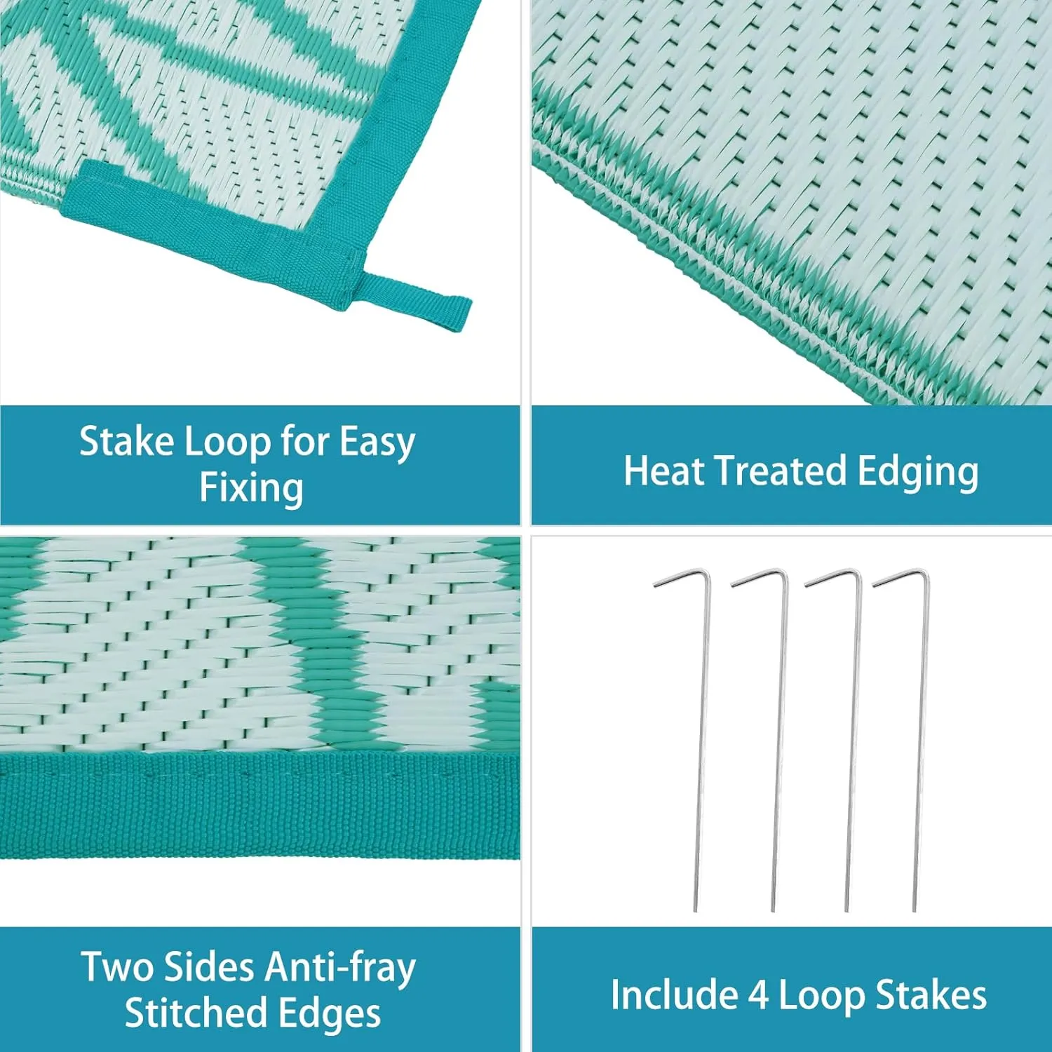 Anidaroel Leaf Outdoor Rugs 6x9ft for Patios Clearance Waterproof, Reversible Tropical Plastic Straw Camping Mat Outside Rug, Large Outdoor Area Rug for RV, Deck, Balcony, Picnic(Blue,6'x9')