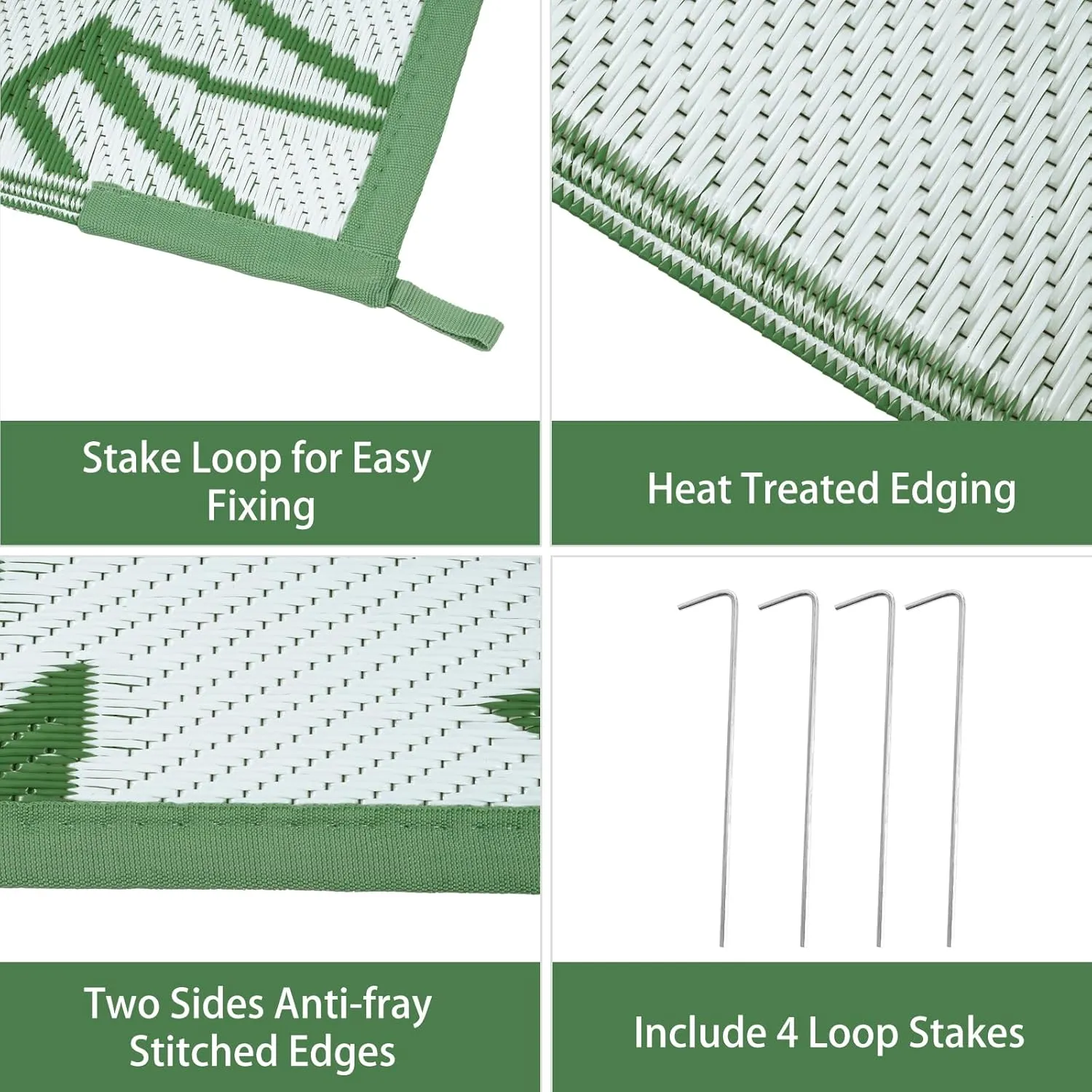 Anidaroel Leaf Outdoor Rugs 6x9ft for Patios Clearance Waterproof, Reversible Tropical Plastic Straw Camping Mat Outside Rug, Large Outdoor Area Rug for RV, Deck, Balcony, Picnic(Green,6'x9')