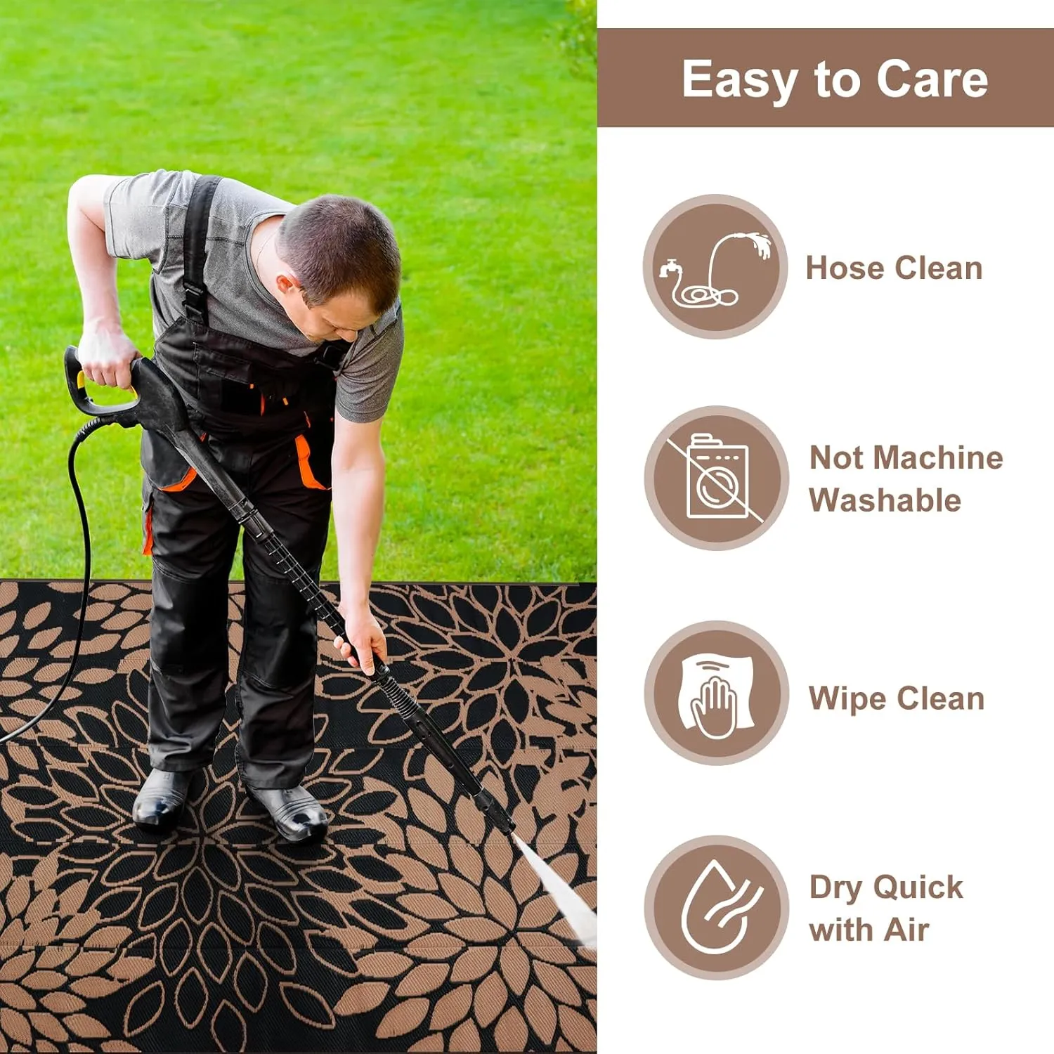 Anidaroel Outdoor Rugs 6x9ft for Patios Clearance Waterproof, Reversible Tropical Plastic Straw Camping Mat Outside Rug, Large Outdoor Area Rug for RV,Deck, Balcony, Picnic(Black/Brown,6'x9')