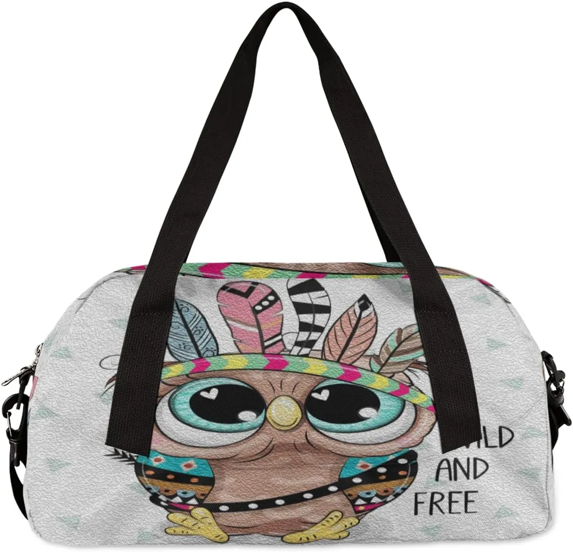 Animal Owl Feather Kids Duffel Bag for Girls Boys Teens, Oil Painting Dance Bag Overnight Small Duffel Bag Carry On Weekend Sports Gym Travel Bag for School Practice Gymnastics Ballet