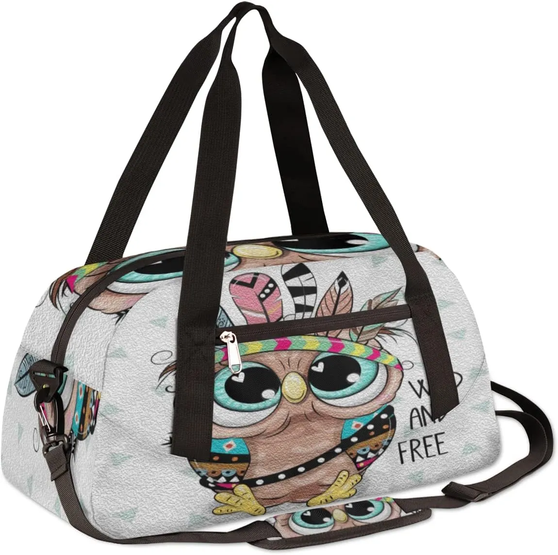 Animal Owl Feather Kids Duffel Bag for Girls Boys Teens, Oil Painting Dance Bag Overnight Small Duffel Bag Carry On Weekend Sports Gym Travel Bag for School Practice Gymnastics Ballet