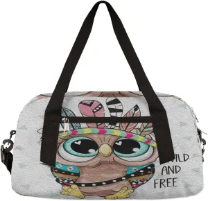 Animal Owl Feather Kids Duffel Bag for Girls Boys Teens, Oil Painting Dance Bag Overnight Small Duffel Bag Carry On Weekend Sports Gym Travel Bag for School Practice Gymnastics Ballet