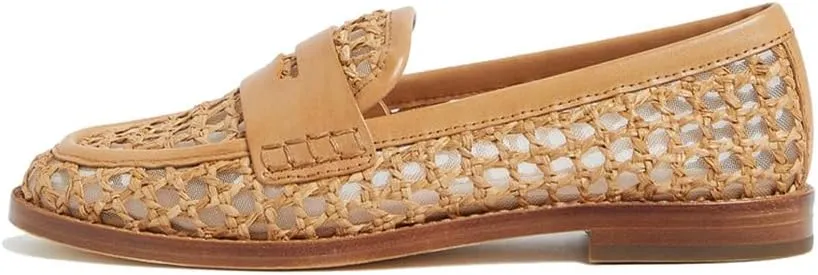 Arqa Penny Loafers for Women Comfortable Slip on Formal Work Flats Natural Raffia Woven Flats Dressy Casual Walking Shoes