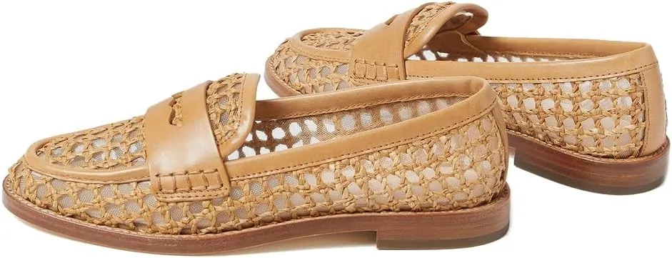 Arqa Penny Loafers for Women Comfortable Slip on Formal Work Flats Natural Raffia Woven Flats Dressy Casual Walking Shoes