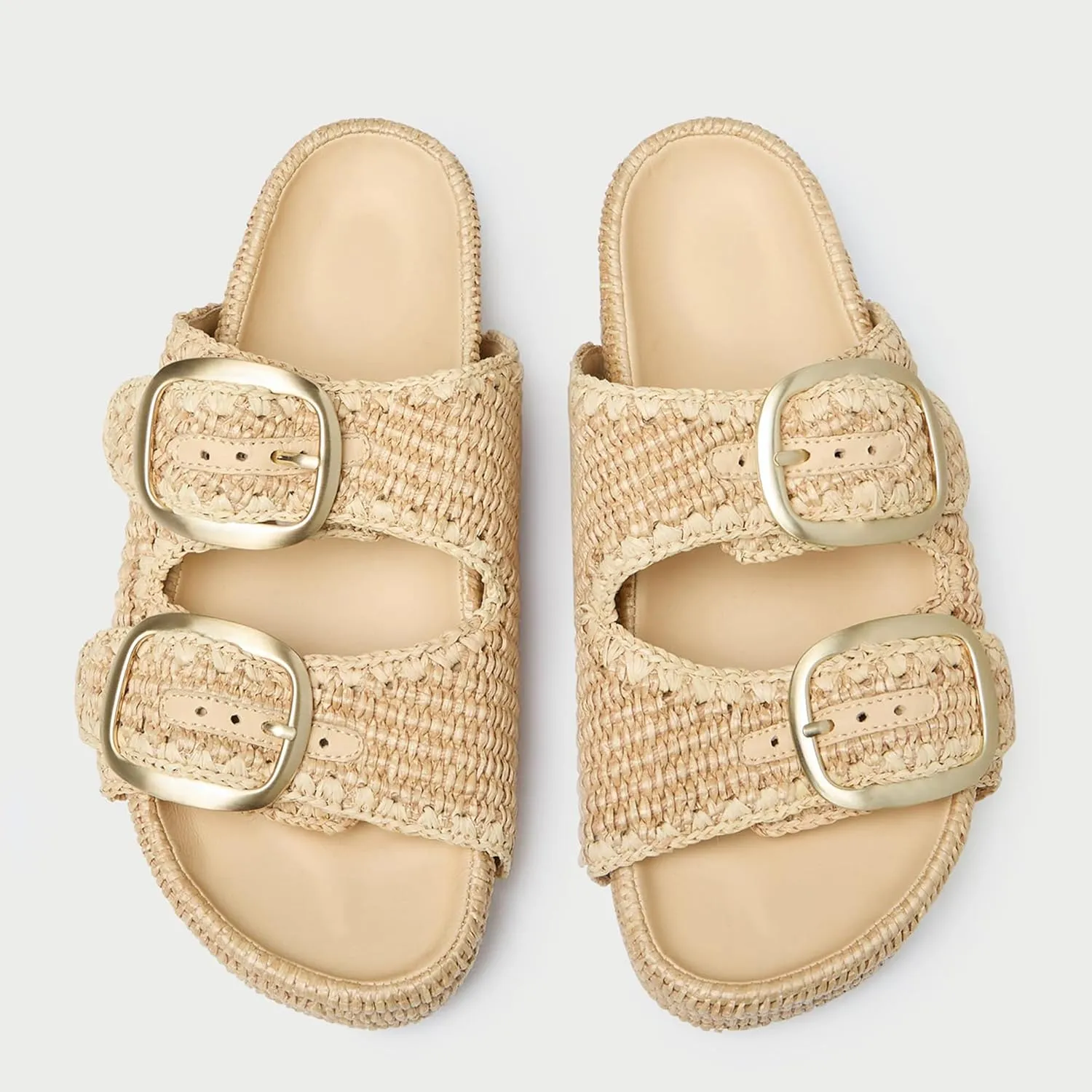 Arqa Raffia Platform Sandals for Women Open Toe Natural Straw Footbed Slides Comfortable Casual Adjustable Buckle Strap Woven Flatform Sandal Summer Beach Wedge Heel Slippers