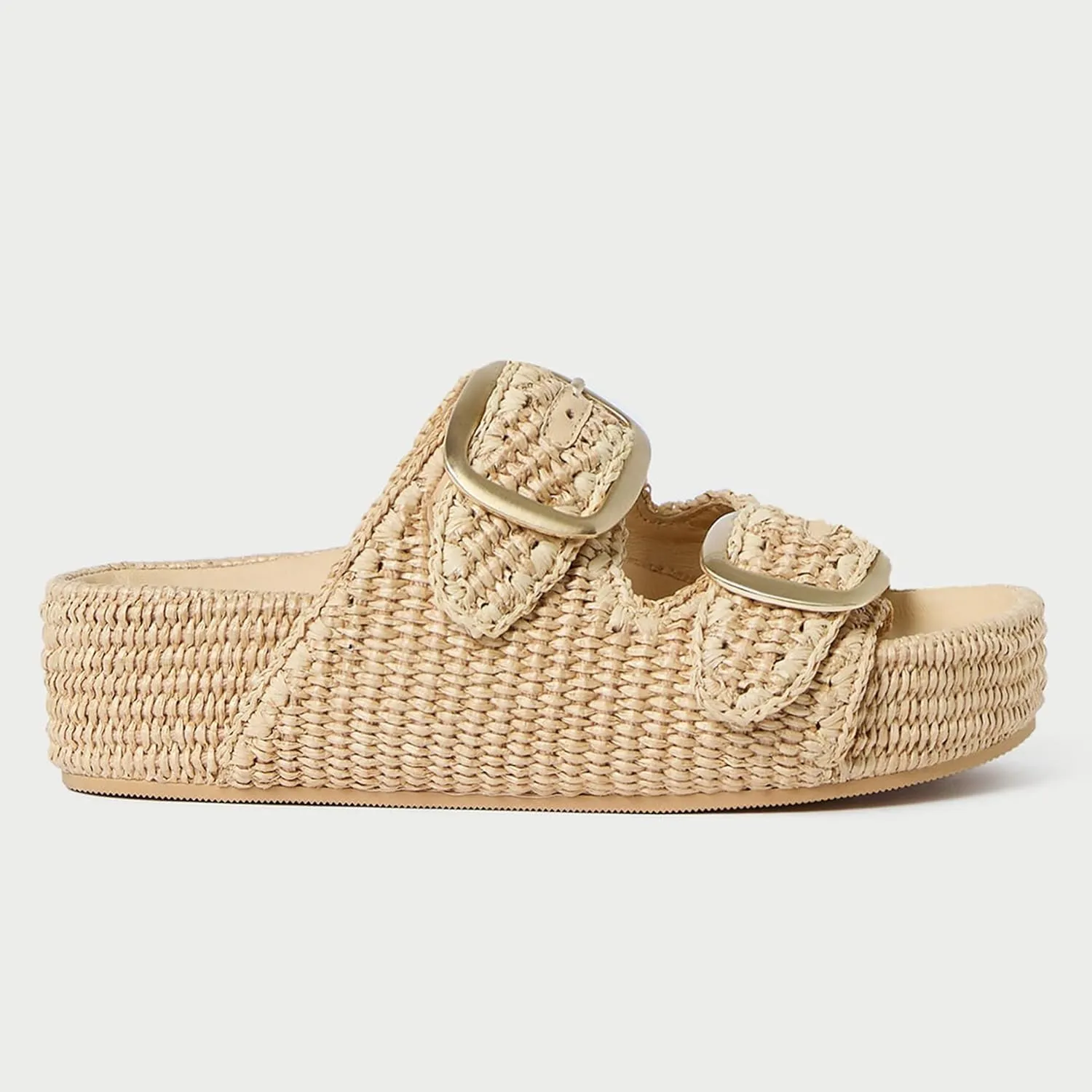 Arqa Raffia Platform Sandals for Women Open Toe Natural Straw Footbed Slides Comfortable Casual Adjustable Buckle Strap Woven Flatform Sandal Summer Beach Wedge Heel Slippers