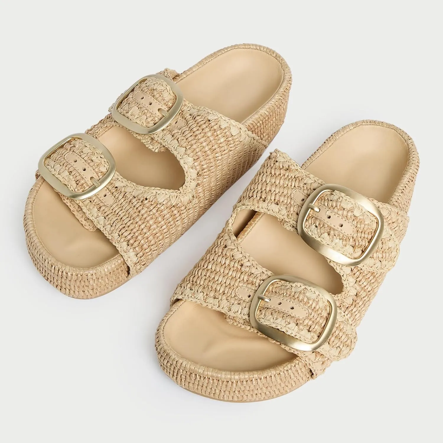 Arqa Raffia Platform Sandals for Women Open Toe Natural Straw Footbed Slides Comfortable Casual Adjustable Buckle Strap Woven Flatform Sandal Summer Beach Wedge Heel Slippers