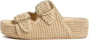 Arqa Raffia Platform Sandals for Women Open Toe Natural Straw Footbed Slides Comfortable Casual Adjustable Buckle Strap Woven Flatform Sandal Summer Beach Wedge Heel Slippers