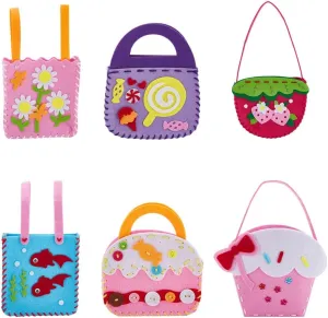 arricraft 6 Styles Felt Sewing Handbags, Beginner Non Woven Stitching Bags Fun Felt Stitching Kits for DIY Personalized Tote Bag Bags First Crafts Sewing Kits