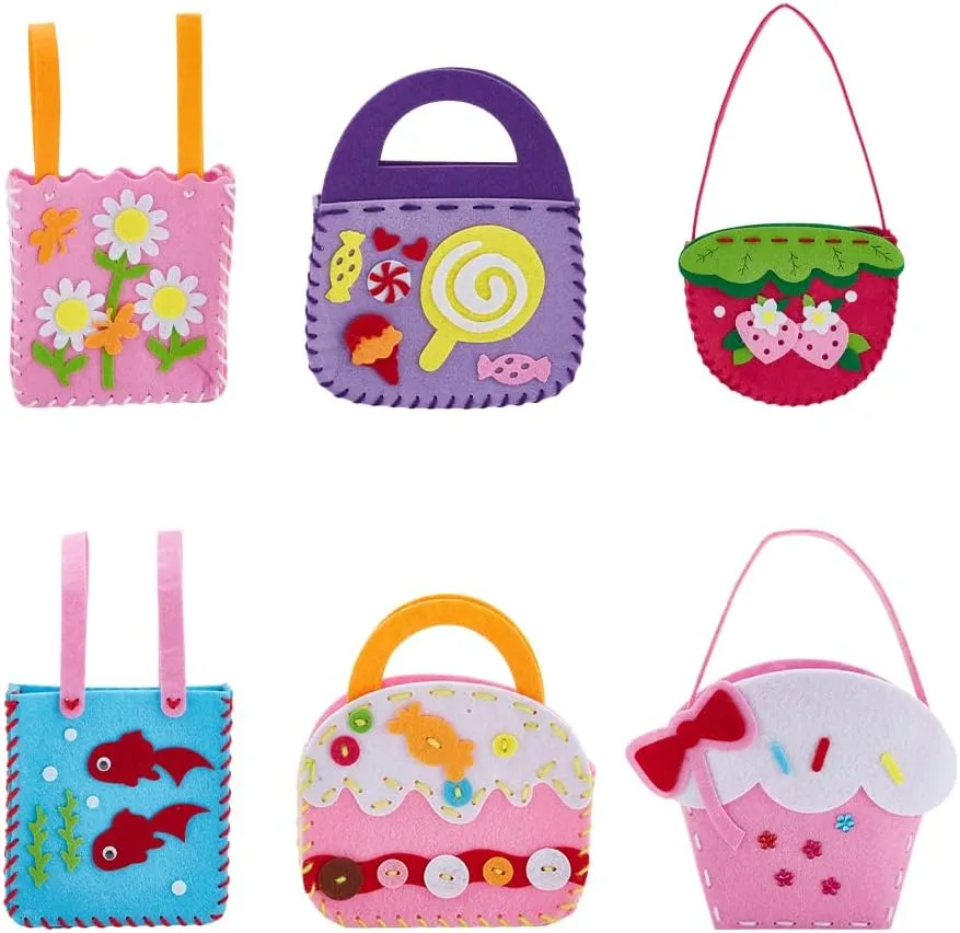 arricraft 6 Styles Felt Sewing Handbags, Beginner Non Woven Stitching Bags Fun Felt Stitching Kits for DIY Personalized Tote Bag Bags First Crafts Sewing Kits