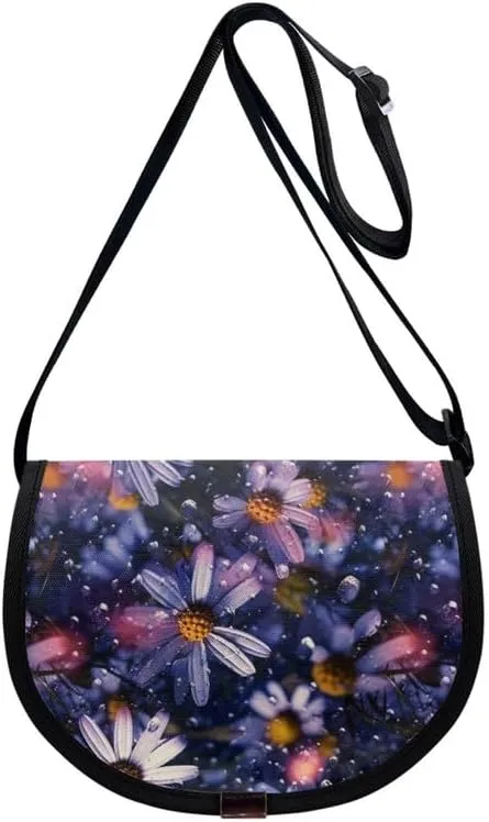 Artistic Horse Women's Large Tote Bag Daisy Messenger Bag Retro Plant Flower Shoulder Bags for Travel College