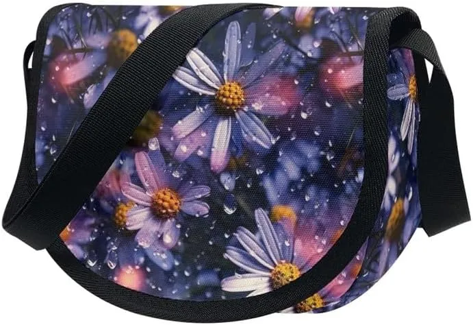 Artistic Horse Women's Large Tote Bag Daisy Messenger Bag Retro Plant Flower Shoulder Bags for Travel College