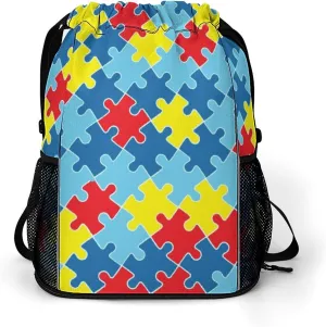 Autism Awareness Puzzle Gym Bag Workout Gym Backpack with Shoe Compartment Sports Bags for Women Men