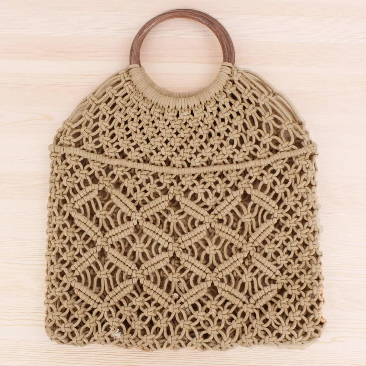 Ayliss Handmade Straw Bag Travel Beach Fishing Net Handbag Shopping Woven Shoulder Bag for Women