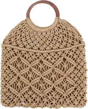 Ayliss Handmade Straw Bag Travel Beach Fishing Net Handbag Shopping Woven Shoulder Bag for Women
