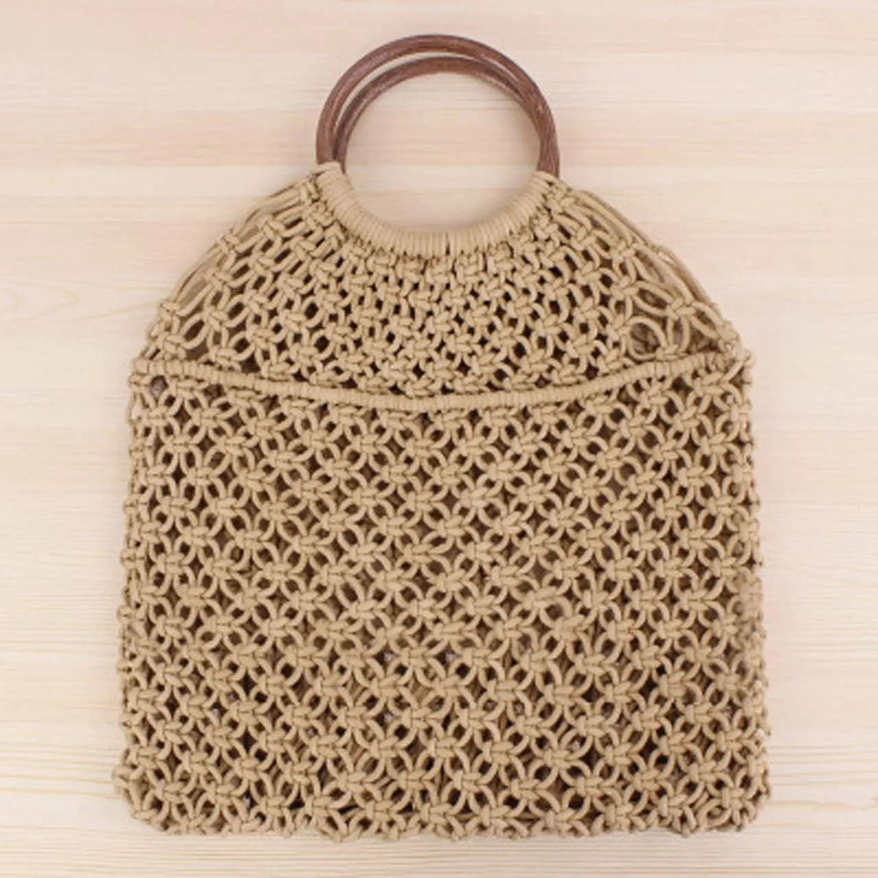 Ayliss Handmade Straw Bag Travel Beach Fishing Net Handbag Shopping Woven Shoulder Bag for Women