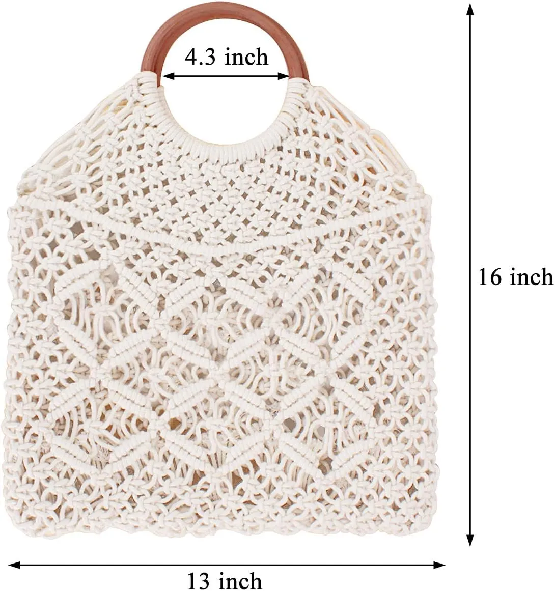 Ayliss Handmade Straw Bag Travel Beach Fishing Net Handbag Shopping Woven Shoulder Bag for Women