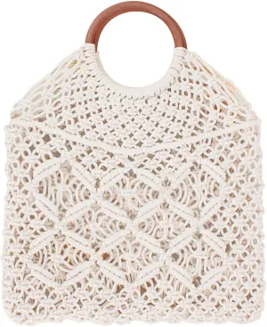 Ayliss Handmade Straw Bag Travel Beach Fishing Net Handbag Shopping Woven Shoulder Bag for Women