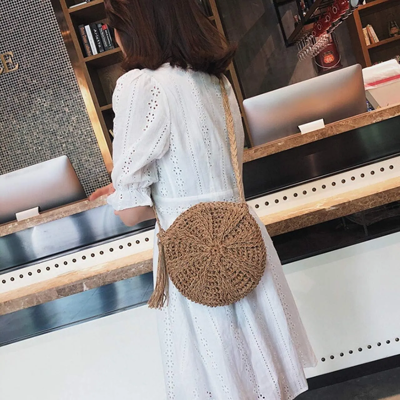 Ayliss Women Straw Crossbody Purse Beach Handmade Woven Shoulder Bag with Tassels