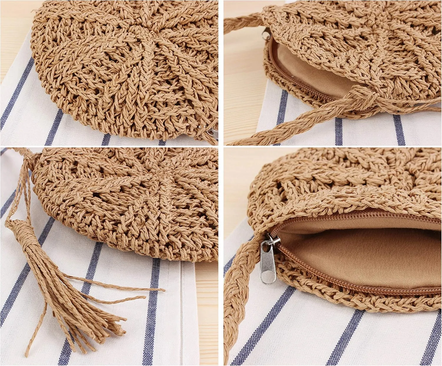 Ayliss Women Straw Crossbody Purse Beach Handmade Woven Shoulder Bag with Tassels