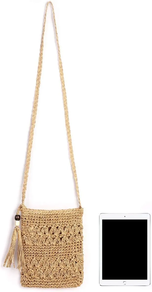 Ayliss Women Straw Crossbody Purse Beach Handmade Woven Shoulder Bag with Tassels