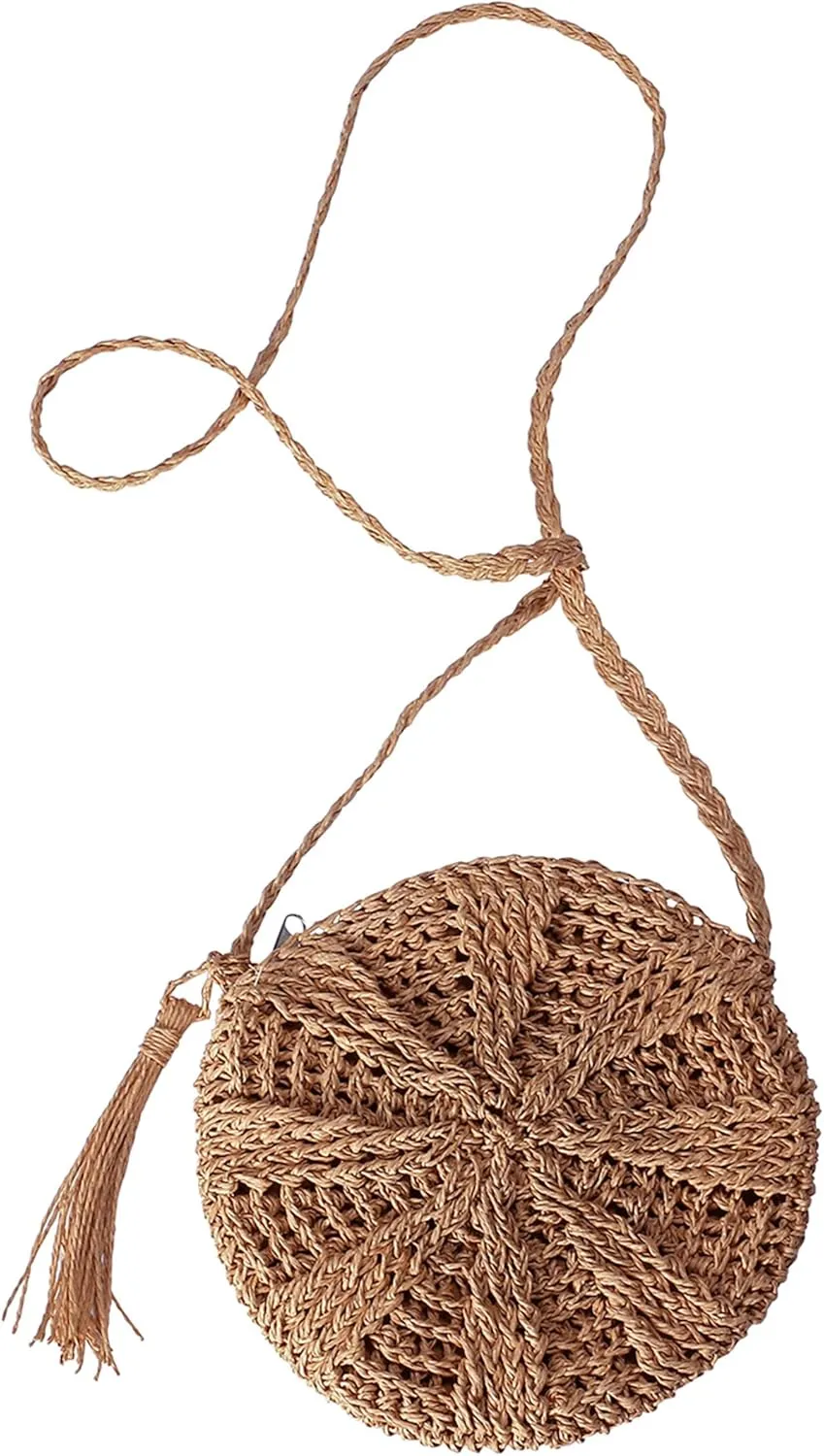 Ayliss Women Straw Crossbody Purse Beach Handmade Woven Shoulder Bag with Tassels
