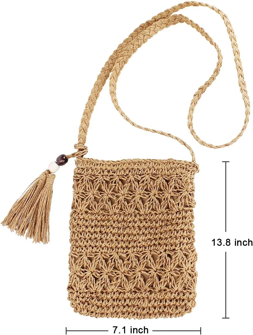 Ayliss Women Straw Crossbody Purse Beach Handmade Woven Shoulder Bag with Tassels