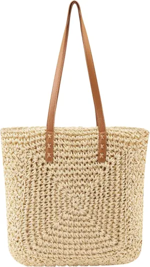 Ayliss Women Straw Shoulder Handbag Tote Shoulder Bag Summer Beach Woven Handmade Weaving Casual Bag for Vocation Travel
