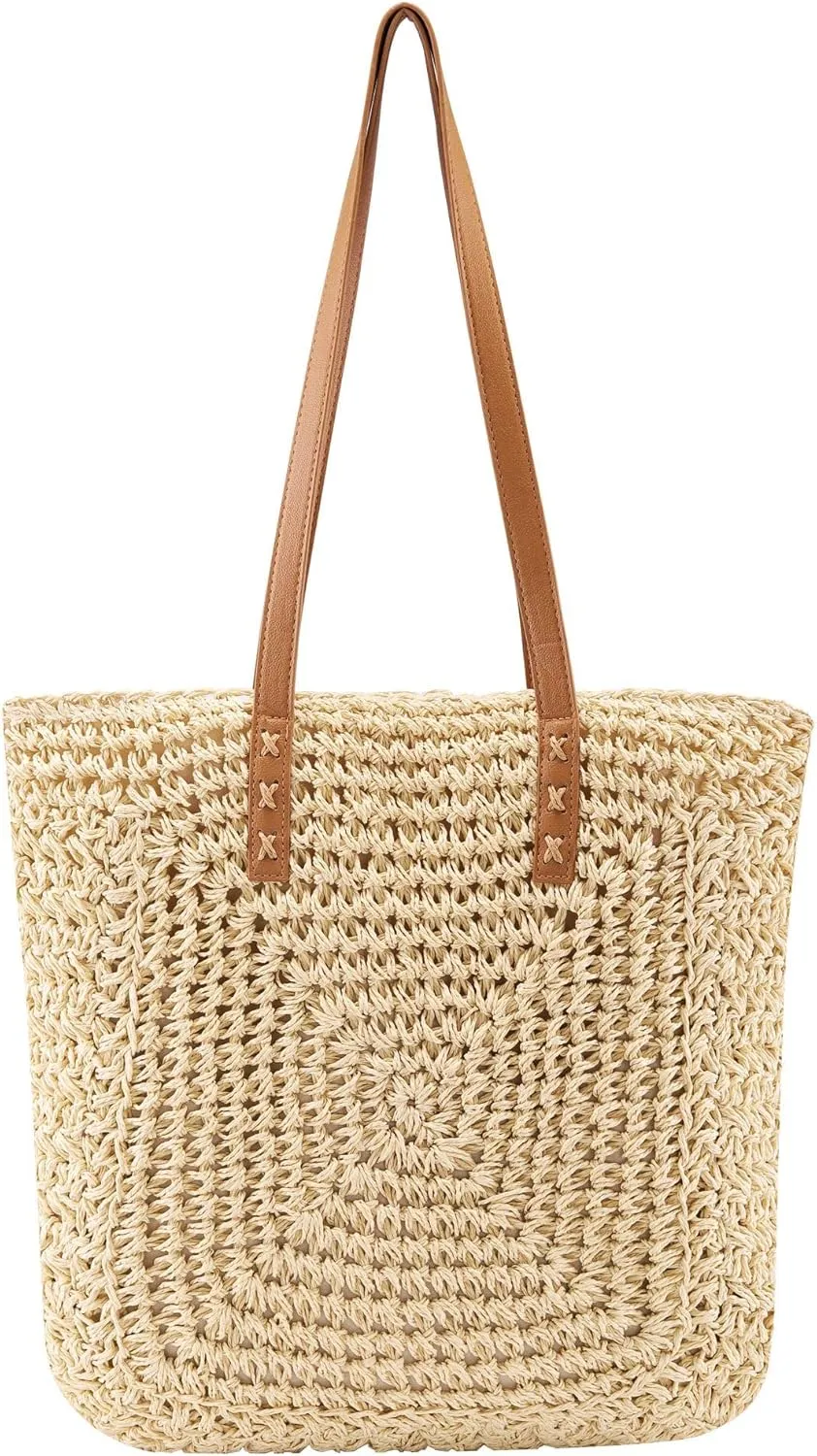 Ayliss Women Straw Shoulder Handbag Tote Shoulder Bag Summer Beach Woven Handmade Weaving Casual Bag for Vocation Travel