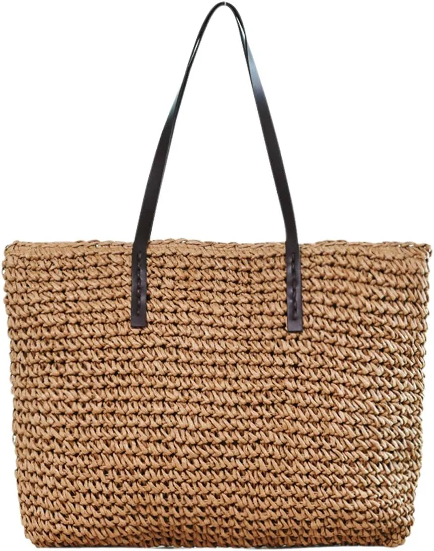 Ayliss Women Straw Woven Tote Large Beach Handmade Weaving Shoulder Bag Purse Straw Handbag
