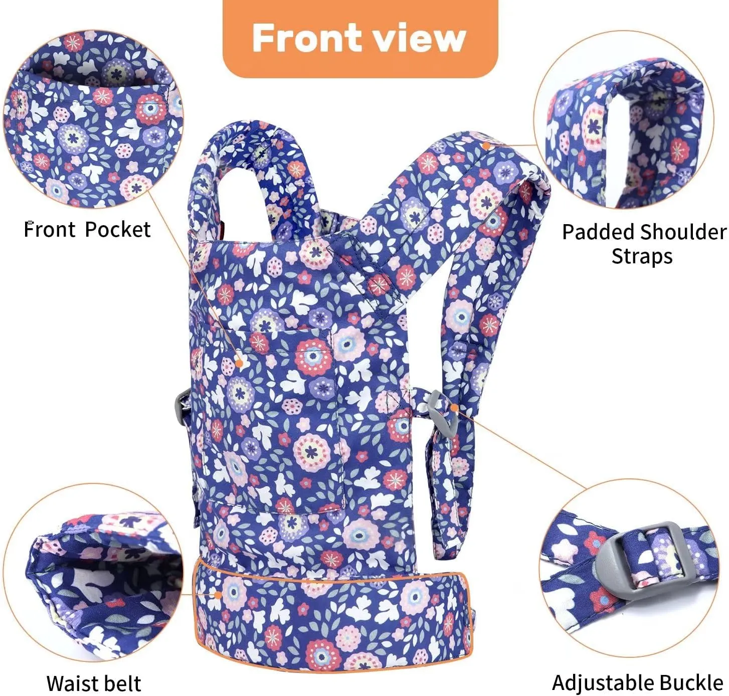 Baby Doll Carrier for Baby Girl Premiums Soft Cotton Straps and Skin-Friendly Webbing Stuffed Animal Carrier for Kids and Toddler Facing in Facing Out and Backpack 18 inch Doll Flower Design